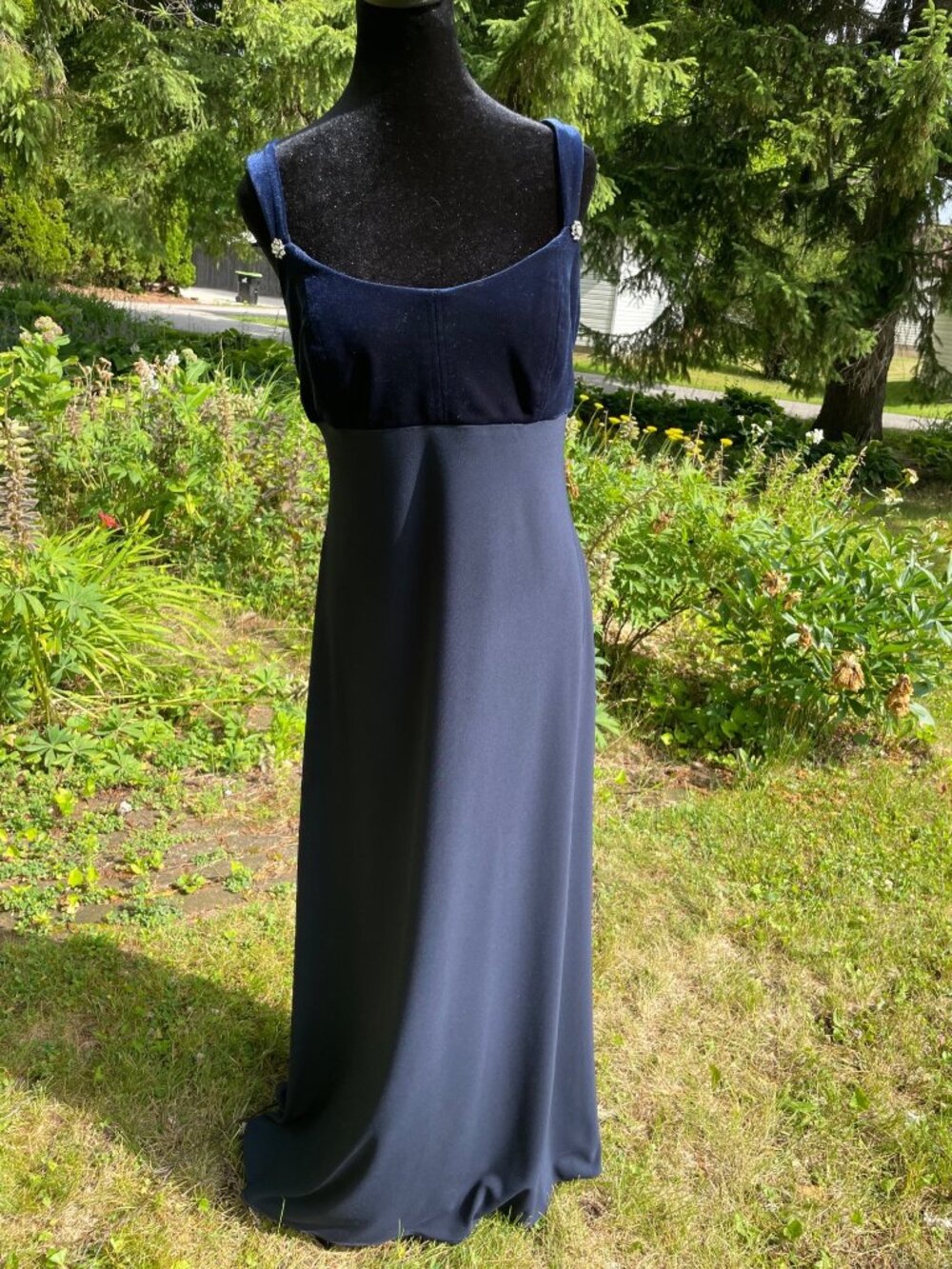 Vintage 90s Cache Dress Velour Navy Formal Bridgerton Regency Empire Waist M L